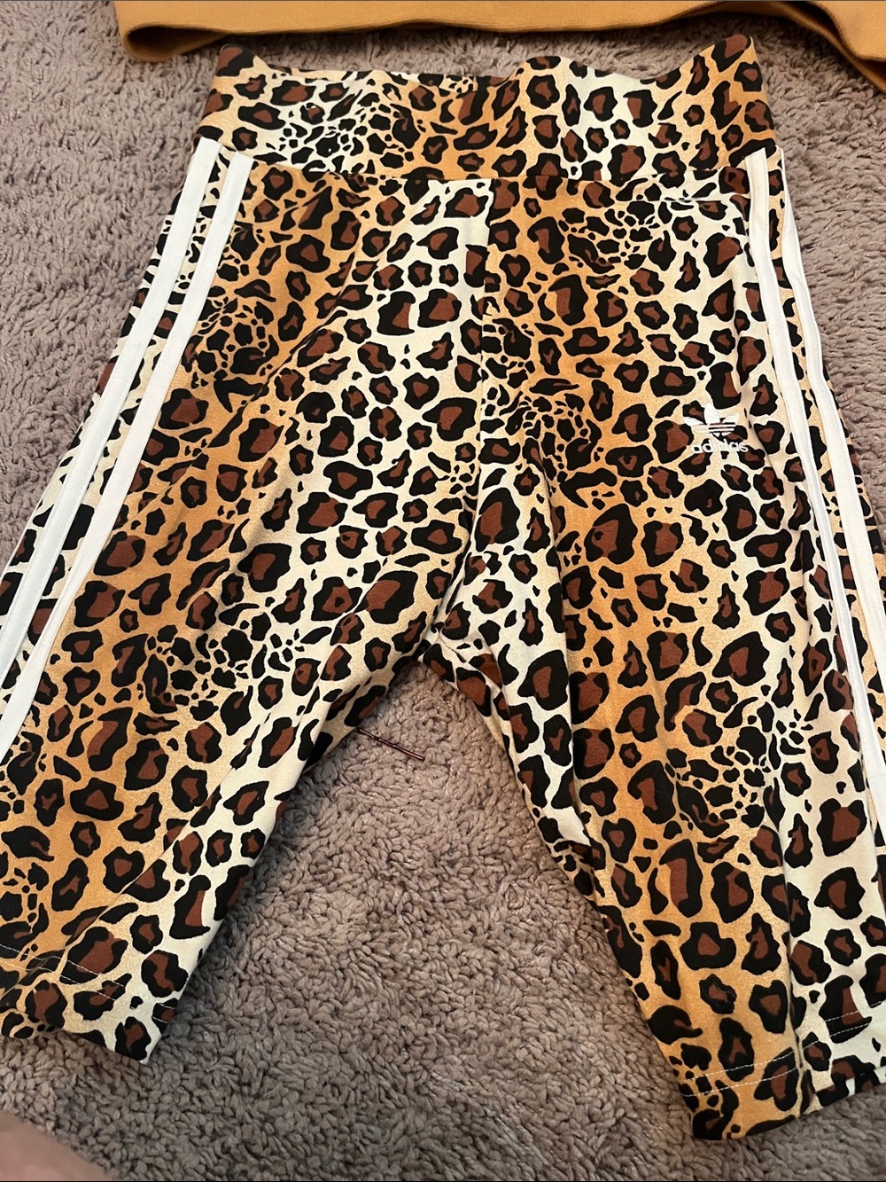 adidas Leopard-Print Cycling Shorts with White Stripes